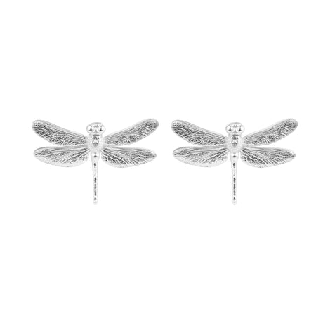Handmade silver dragonfly earrings, whimsical nature-inspired jewelry by Carolinne B