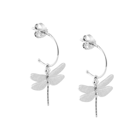 Handmade silver dragonfly earrings, whimsical nature-inspired jewelry by Carolinne B