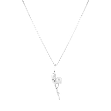 Handmade silver frog pendant necklace with pearl, One Kiss Away collection by Carolinne B