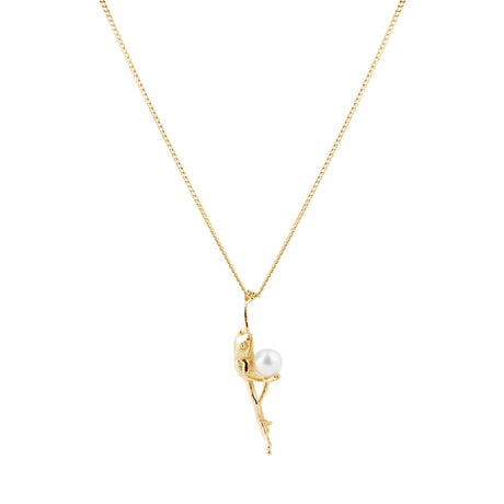 Handmade Frog necklace in gold, whimsical One Kiss Away statement jewelry by Carolinne B