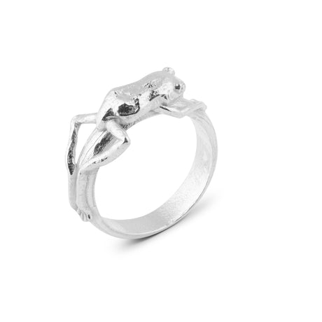 Handmade silver frog ring, whimsical One Kiss Away statement jewelry by Carolinne B