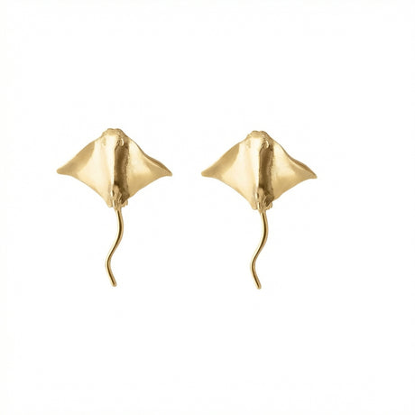 Devil Fish Earrings close-up – detailed devil fish motif and gold finish by Carolinne B