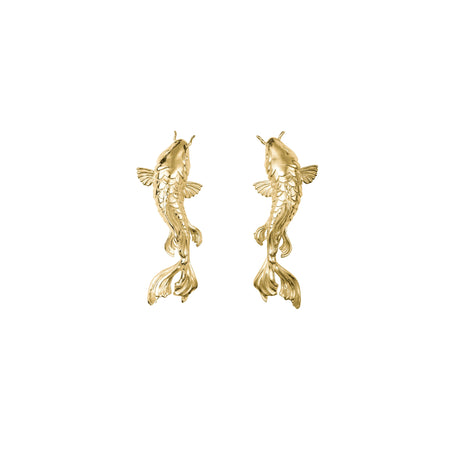 Koi Fish Earrings in gold, handcrafted statement jewelry inspired by koi fish – Drifter Collection by Carolinne B, Made in Stockholm