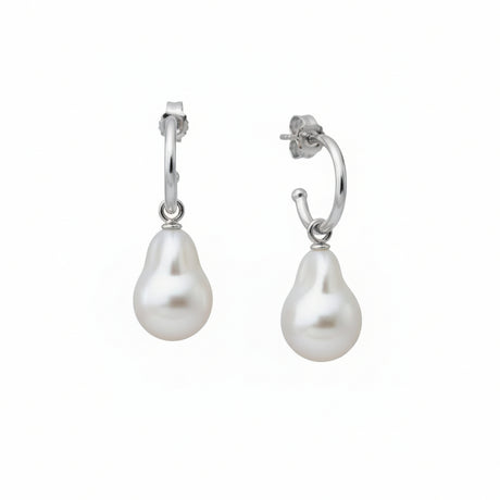 Pearl earrings with silver hoops - Handcrafted in Sweden