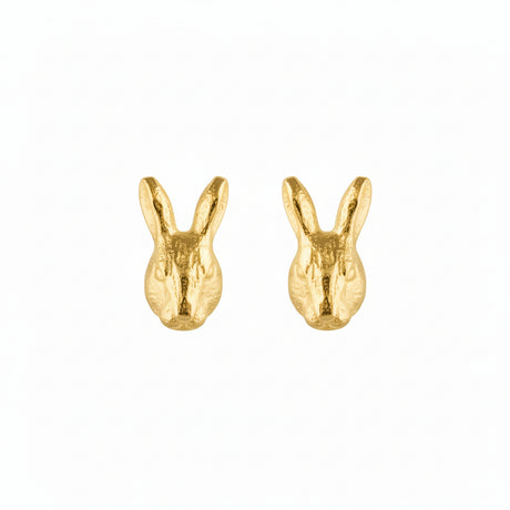 Gold rabbit-shaped earrings. Handcraftedin Stockholm By Carolinne B