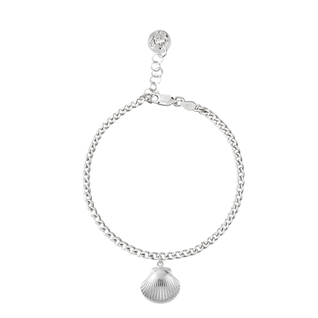 Silver bracelet with a shell charm on a white background