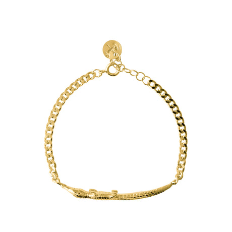 A gold-plated heavy chained bracelet with an alligator-like design, approximately 3 cm in length.