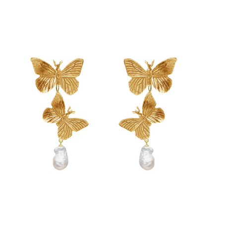 Handmade gold butterfly earrings, nature-inspired statement jewelry from Carolinne B