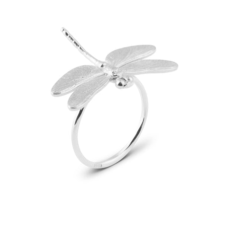 Close-up silver dragonfly ring showing detailed wings, Dragonfly collection
