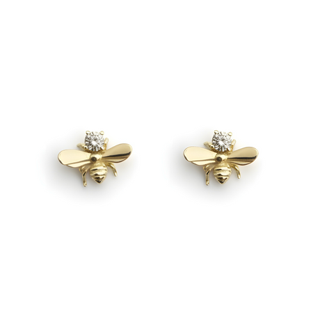 18 k gold bee earrings with diamonds 