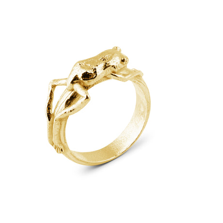 gold frog ring, nature-inspired statement jewelry by Carolinne B