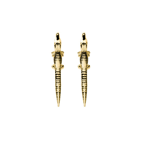 A pair of 18k gold earrings designed to resemble alligators