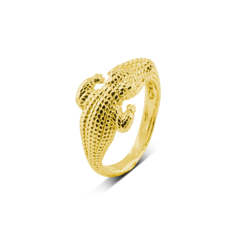 An 18k gold plated ring with an alligator design wrapped around the finger, handcrafted by smith Carolinne B