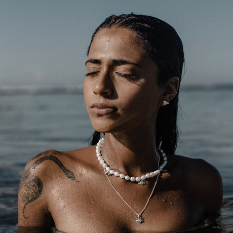 Delicate Bee Pearl Necklace in sterling silver with freshwater pearl, Bloom With Love jewelry