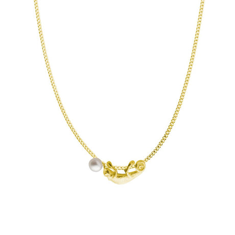 Chameleon Necklace in gold with pearl, handcrafted animal-inspired statement jewelry – Carolinne B, Made in Stockholm