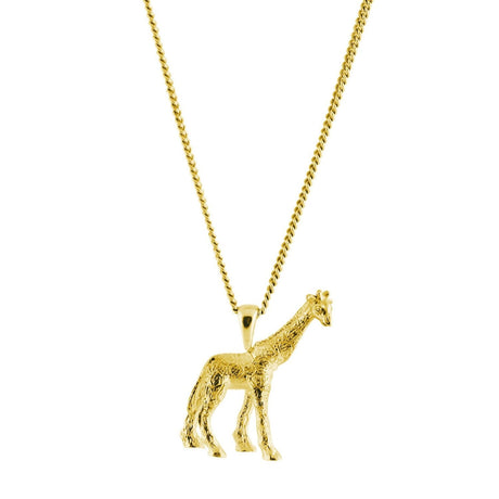Close-up of Giraffe Necklace in gold, sculptural giraffe design, handcrafted in Stockholm – Carolinne B
