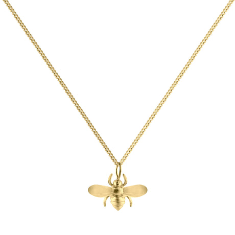 A gold-colored bee necklace with a chain, crafted from 18K gold plating on solid silver. made in Swden