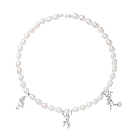 Monkey Pearl Necklace in silver with freshwater pearls – Carolinne B Wild Collection