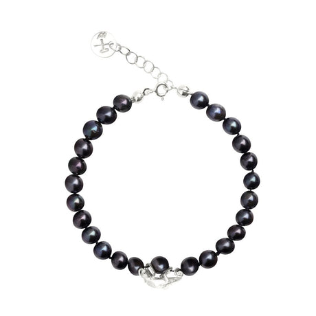 Chameleon Pearl Bracelet in silver with black pearl, handcrafted animal-inspired statement jewelry – Carolinne B, Made in Stockholm
