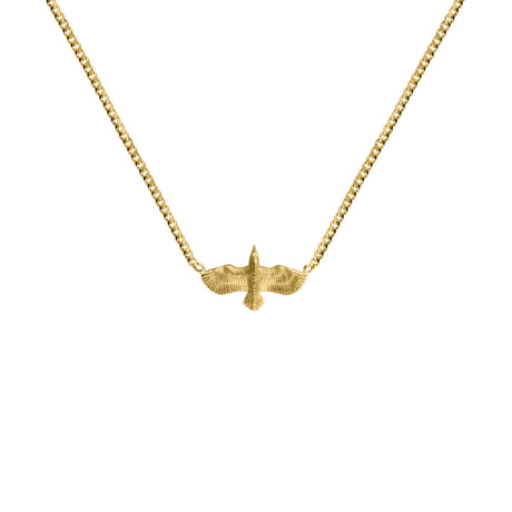 Gold-plated Raven Necklace detail, handmade Scandinavian animal jewelry, statement necklace by Carolinne B