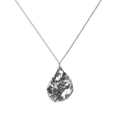 A silver necklace with a pendant molded and casted from a real rose petal. Bloom with love