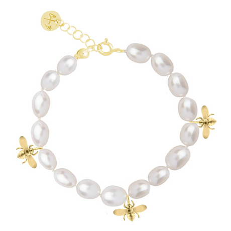 Bee Pearl bracelet with freshwater pearls and nature motif, Bloom With Love by Carolinne B