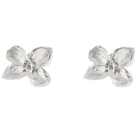 A pair of silver earrings shaped like lilac flowers. Handcrafted in Stockholm, Sweden